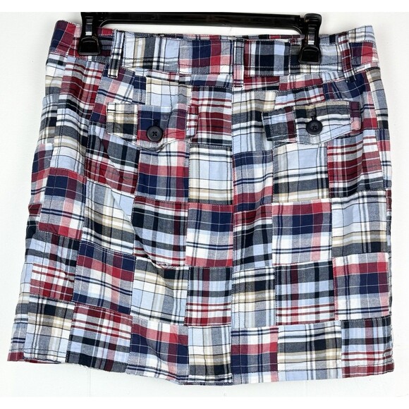 Ann Taylor LOFT Skirt Womens Size 6 Plaid Madras Patchwork Lined Cotton Red Blue - Picture 2 of 6